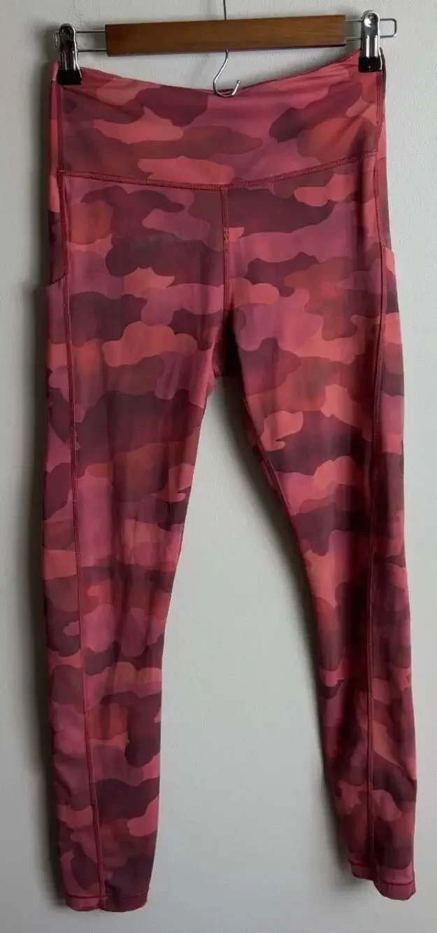 Athleta Pink Camo Performance Leggings Side Stash Pockets Size Small Tall Womens
